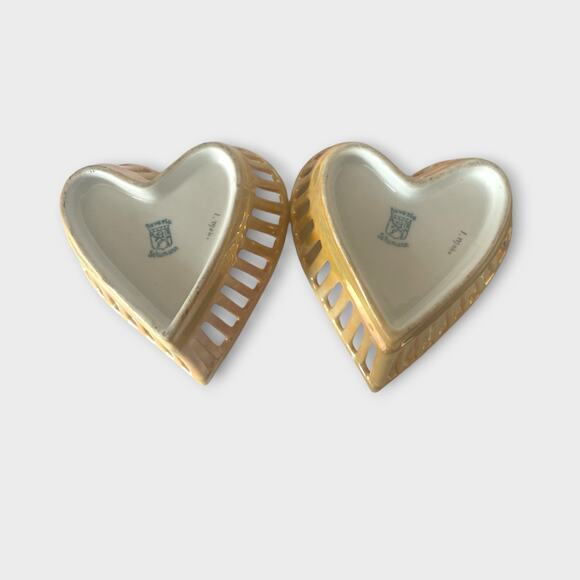 Vintage Schumann Bavaria Porcelain Reticulated Lusterware Heart | Set of 2 EUC - Picture 3 of 3
